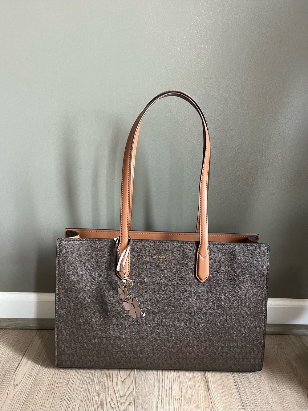 Michael Kors Brown Logo Tote with Tan Leather Handles